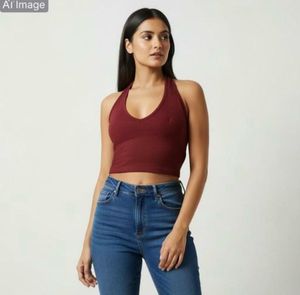 Burgundy Ribbed Halter Top