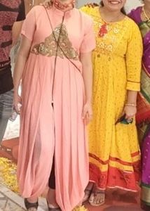 Designer Dhoti Style Long Pink Kurta Dress