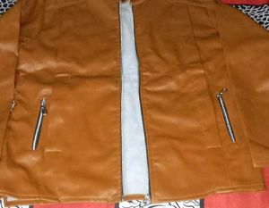 Dark Orange Faux Leather Jacket
