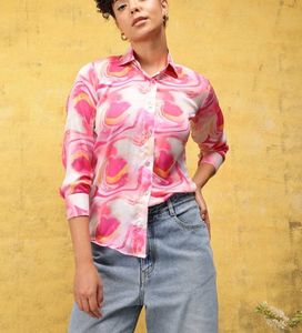Pink Marble Print Button-Down