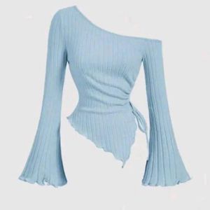 one shoulder blue top