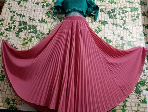 Korean😍Pink Plated Long skirt