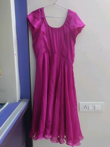 Magenta And Green Flowy  Dress