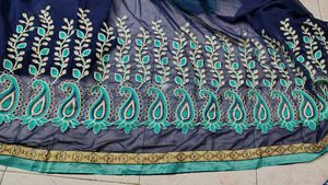 Navy Blue Embroidered Net 2 Color Saree