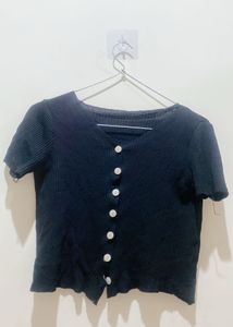 Cute Black Button-Up Top