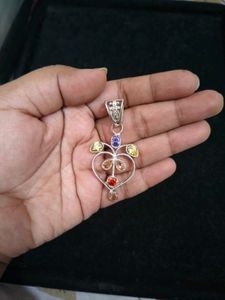 Silver Tone Heart Gemstone Pendant