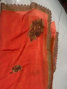 Orange Embroidered Saree