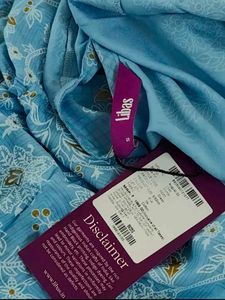 Libas blue &amp; white ethnic motifs printed cotton dr