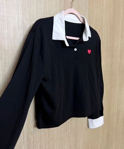 Preppy Black Polo with White Collar & Red Heart