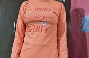 Girls Full T-shirt in Coral Colour