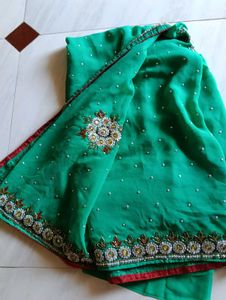 Emerald Peacock Green Embroidered Saree