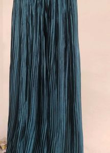 Teal Pleated Long Skirt