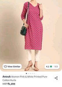 Anouk Pink & White Printed Kurta