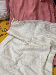 Designer Peach Embroidered Kurti With Dupatta