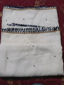 Milk White Saree With Navy Blue Border