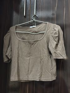 Brown Puff Sleeve Top