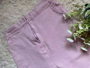 Front Cut Pink Denim Skirt