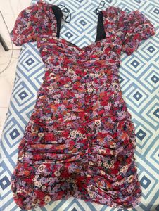 Xs Zara Floral Ruched Mini Dress