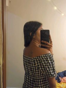 Checkered Off-Shoulder Mini Dress