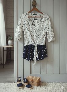 Polka Dot Tie-Front Top