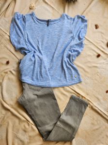 Blue Frill Arm Top From L.O.V. By Westside