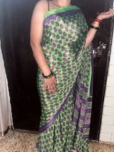green creep saree with blouse
