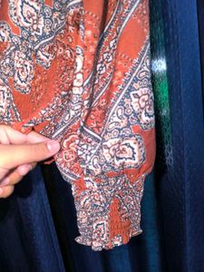 Brown Full Sleeves Printed Top