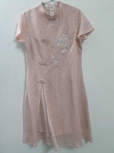 Pink Embroidered Cheongsam Dress