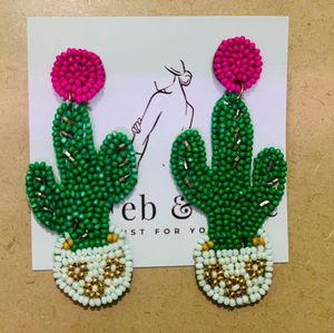 Cactus Beaded Statement Earrings