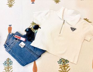 White Ribbed Polo Top