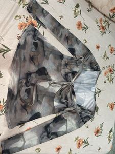 Abstract Print Tie-Front Top