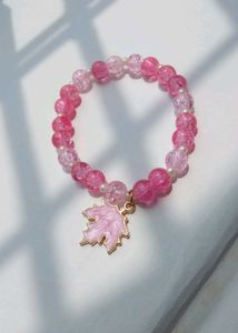Pink Maple Leaf Beaded Bracelet