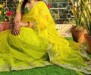 Net Saree With Padded Blouse