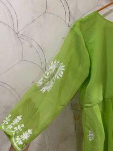 Green Chikankari Short Kurti