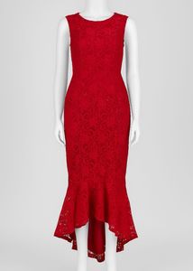Red Body Con Fish Cut Midi Dress