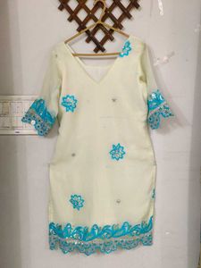 White & Blue Sequence Sharara Set
