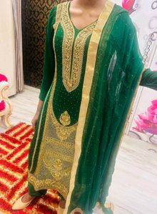 Green & Gold Embroidered Salwar Kameez