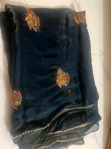 Elegant Navy Blue Embroidered Saree
