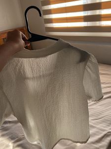 Half Sleeve White Top With Buttons