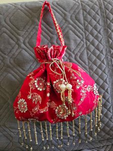 Red Embellished Potli Pouch