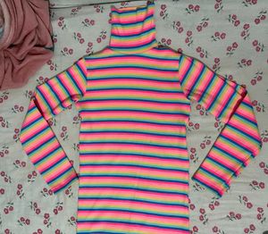 Rainbow Striped Turtleneck Top