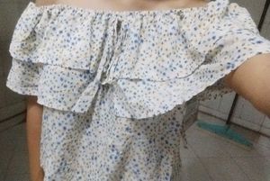 cute off shoulder white top with flower pattern