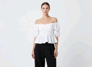White Off-Shoulder Peplum Top