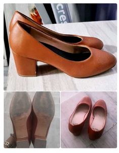 Brown Block Heel Pumps