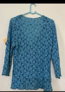 Elegant Teal Floral Lace Cardigan Top