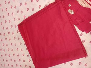 Red Pure Cotton Embroidered Dress Material