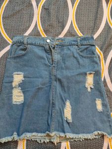 Distressed Denim Mini Skirt