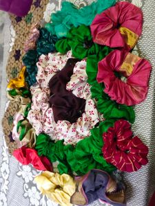 Any 3 @100rs Multi Colored Hand Made Scrunchies