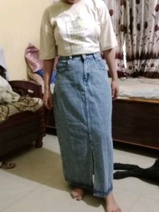 Denim Midi Skirt with Slit
