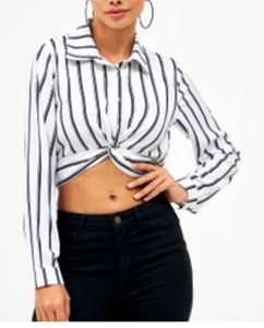 Striped Tie-Front Blouse